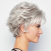 abordables perruque plus âgée-perruque synthétique bouclée perruque de coupe de cheveux en couches blonde courte brun clair brun foncé argent gris brun blond cheveux synthétiques design à la mode des femmes surligné / balayage