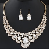 economico Parure di gioielli-moda esagerata goccia d&#039;acqua gemma collana con pendente di diamanti orecchini set di 2 pezzi sposa da sposa flash diamante collana di temperamento di cristallo gioielli colore diamante goccia d&#039;acqua set a due pezzi