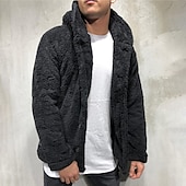 preiswerte Herrenjacken &amp; Herrenmäntel-Herren Wintermantel Fleecejacke Teddy-Mantel Casual Täglich warm halten Mit Kapuze Herbst Winter Feste Farbe Aprikose Schwarz Marineblau Grün Kaffee Jacken