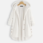 voordelige sherpa jassen-Dames Jas Teddy jas Sherpa jas Fleecejack Dagelijks Herfst Winter Normaal jas Normale pasvorm Casual Jacks Lange mouw Effen Kleur Rode Wijn Wit Zwart