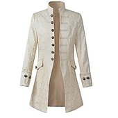 cheap Men's Trench Coat-Men's Coat Cosplay Costumes Theme Party Cosplay with Pockets Spring Fall Solid Color Artistic / Retro Punk Fashion Stand Collar Long Black White Blue Jacket