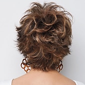 abordables perruque plus âgée-perruque synthétique bouclée perruque de coupe de cheveux en couches blonde courte brun clair brun foncé argent gris brun blond cheveux synthétiques design à la mode des femmes surligné / balayage