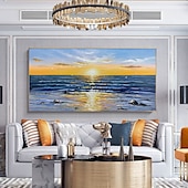 cheap Landscape Paintings-Oil Painting Hand Painted Horizontal Panoramic Abstract Modern Rolled Canvas (No Frame)