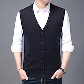 Χαμηλού Κόστους ανδρικό πουλόβερ ζακέτα-Ανδρικά Πουλόβερ γιλέκο Μαλλινη μπλουζα Ζακέτα Πλέκω Πλεκτό Συμπαγές Χρώμα Βαθύ V Βασικό Μαλακή Καθημερινά Σαββατοκύριακο Ρούχα Άνοιξη Φθινόπωρο Κρασί Βαθυγάλαζο M L XL