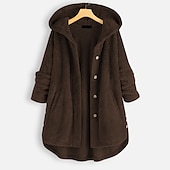 voordelige sherpa jassen-Dames Jas Teddy jas Sherpa jas Fleecejack Dagelijks Herfst Winter Normaal jas Normale pasvorm Casual Jacks Lange mouw Effen Kleur Rode Wijn Wit Zwart