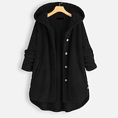 voordelige sherpa jassen-Dames Jas Teddy jas Sherpa jas Fleecejack Dagelijks Herfst Winter Normaal jas Normale pasvorm Casual Jacks Lange mouw Effen Kleur Rode Wijn Wit Zwart