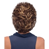 baratos peruca mais velha-perucas marrons para mulheres cosplay traje peruca cacheada com franja cabelo curto castanho loiro sintético design de moda feminino bonito elástico loiro marrom