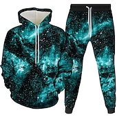 economico Set di Felpe 3D da Uomo-Per uomo 3D Stampa galassia stellata 2 pezzi Set di felpe 3D Tuta Felpe con cappuccio Manica Lunga Pantaloni lunghi Con Cappuccio Stampa 3D Casual Quotidiano Tasca Frontale Vino Blu Reale Viola
