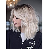 お買い得  古いかつら-女性用ブロンドウィッグオンブルブロンドカーリーウィッグ合成ヘアウィッグ