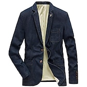 cheap Men's Classic Blazers-Men's Jacket Denim Jacket Jean Jacket Blazer Business Cocktail Attire Solid Colored V Neck Cotton Regular Fit Denim Blue Vintage blue Black Jacket