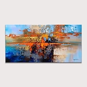 baratos Pinturas Abstratas-pintura a óleo 100% feito à mão arte de parede pintada à mão sobre tela laranja azul horizontal abstrato moderno decoração de casa decoração lona enrolada sem moldura não esticada