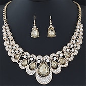 economico Parure di gioielli-moda esagerata goccia d&#039;acqua gemma collana con pendente di diamanti orecchini set di 2 pezzi sposa da sposa flash diamante collana di temperamento di cristallo gioielli colore diamante goccia d&#039;acqua set a due pezzi