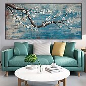 cheap Floral/Botanical Paintings-Oil Painting Hand Painted Horizontal Panoramic Landscape Floral / Botanical Modern Rolled Canvas (No Frame)