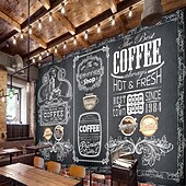 cheap Wallpaper-Coffee Cafe Mural Wallpaper Wall Sticker Covering Print Peel and Stick Self Adhesive Removable for Coffee Cafe Blackboard Canvas Home Décor Multiple Size