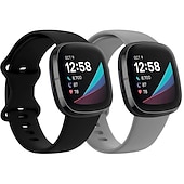 olcso Fitbit óraszíjak-2 csomag Smart Watch Band Kompatibilis valamivel FitBit Versa 4 Sense 2 Versa 3 Sense Puha szilikon Okos óra Szíj Vízálló Állítható Légáteresztő Sportszíj Csere Karszalag