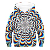 お買い得  男の子の3Dビジョンと幾何学-キッズボーイズパーカー 長袖 レインボー 3Dプリント 錯覚 ドローストリング デイリー アウトドア アクティブ ベーシック 4～12歳 / 秋 / 冬 / 春