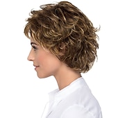 baratos peruca mais velha-perucas marrons para mulheres cosplay traje peruca cacheada com franja cabelo curto castanho loiro sintético design de moda feminino bonito elástico loiro marrom