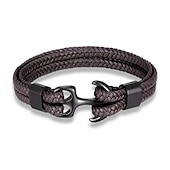 cheap Men&#039;s Jewelry-bracelet for men, sturdy cowhide leather bracelet, multilayer vintage anchor bracelet wrap cuff - blue with silver anchor