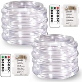 お買い得  電池式-LEDロープライト屋外ストリングライトリモコン付きバッテリー駆動8モード400-200-100led色変更防水LEDストリングライトクリスマスパーティーキャンプデコラティ用フェアリーライト