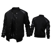 preiswerte Herrenjacken &amp; Herrenmäntel-Herren Bomberjacke übergangsjacke Collegejacke Training Urlaub Lederärmel Frühling Herbst Einfarbig Basic Regulär Schwarz Weiß Hellgrau Dunkelgray Jacken