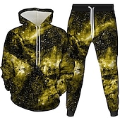 economico Set di Felpe 3D da Uomo-Per uomo 3D Stampa galassia stellata 2 pezzi Set di felpe 3D Tuta Felpe con cappuccio Manica Lunga Pantaloni lunghi Con Cappuccio Stampa 3D Casual Quotidiano Tasca Frontale Vino Blu Reale Viola