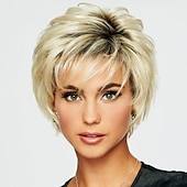 abordables perruque plus âgée-perruque synthétique bouclée perruque de coupe de cheveux en couches blonde courte brun clair brun foncé argent gris brun blond cheveux synthétiques design à la mode des femmes surligné / balayage
