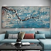 cheap Floral/Botanical Paintings-Oil Painting Hand Painted Horizontal Panoramic Landscape Floral / Botanical Modern Rolled Canvas (No Frame)