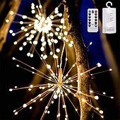 economico Striscie luci a batteria-eleganti luci per fuochi d&#039;artificio impermeabili per feste di matrimonio all&#039;aperto - 180 luci a forma di stella a led in filo di rame scintillanti, 8 modalità, luci sospese con telecomando per