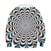 お買い得  男の子の3Dビジョンと幾何学-キッズボーイズパーカー 長袖 レインボー 3Dプリント 錯覚 ドローストリング デイリー アウトドア アクティブ ベーシック 4～12歳 / 秋 / 冬 / 春