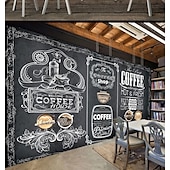 cheap Wallpaper-Coffee Cafe Mural Wallpaper Wall Sticker Covering Print Peel and Stick Self Adhesive Removable for Coffee Cafe Blackboard Canvas Home Décor Multiple Size