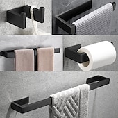 cheap Bathroom Accessory Set-Bathroom Accessory Set, Self-adhesive Matte Black Stainless Steel Hardware Include Robe Hook, Towel Bar, Towel Holder, Toilet Paper Holder,for Home and Hotel