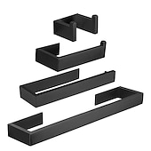 cheap Bathroom Accessory Set-Bathroom Accessory Set, Self-adhesive Matte Black Stainless Steel Hardware Include Robe Hook, Towel Bar, Towel Holder, Toilet Paper Holder,for Home and Hotel