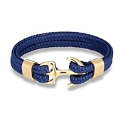 cheap Men&#039;s Jewelry-bracelet for men, sturdy cowhide leather bracelet, multilayer vintage anchor bracelet wrap cuff - blue with silver anchor