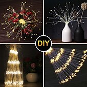 economico Striscie luci a batteria-eleganti luci per fuochi d&#039;artificio impermeabili per feste di matrimonio all&#039;aperto - 180 luci a forma di stella a led in filo di rame scintillanti, 8 modalità, luci sospese con telecomando per