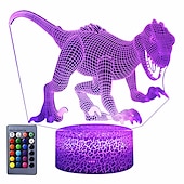 economico Luci notturne 3D-3D dinosauro luce notturna per camera dei bambini sensore smart touch lampada da notte con telecomando usb ricaricabile 7/16 colori lampada da comodino dinosauri giocattoli per ragazzi ragazze