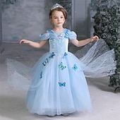 billige Jentekostymer-Askepott Eventyr Prinsesse Kjoler Blomsterpikekjole Jul A-linje Merke feriekjole Film-Cosplay for Jente Barne Bryllup Bryllupsgjest