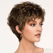 abordables perruque plus âgée-perruques brunes pour femmes perruque synthétique droite bob perruque cheveux synthétiques bruns courts conception à la mode des femmes cheveux mis en évidence / balayage perruques brunes exquises