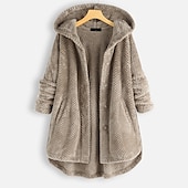 voordelige sherpa jassen-Dames Jas Teddy jas Sherpa jas Fleecejack Dagelijks Herfst Winter Normaal jas Normale pasvorm Casual Jacks Lange mouw Effen Kleur Rode Wijn Wit Zwart