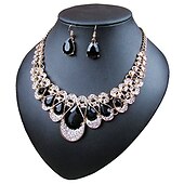 economico Parure di gioielli-moda esagerata goccia d&#039;acqua gemma collana con pendente di diamanti orecchini set di 2 pezzi sposa da sposa flash diamante collana di temperamento di cristallo gioielli colore diamante goccia d&#039;acqua set a due pezzi