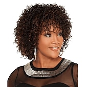 economico Parrucche di altissima qualità-parrucche marroni per le donne parrucca sintetica parrucca afro riccia asimmetrica capelli corti neri sintetici design alla moda delle donne squisito comodo nero
