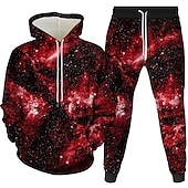 economico Set di Felpe 3D da Uomo-Per uomo 3D Stampa galassia stellata 2 pezzi Set di felpe 3D Tuta Felpe con cappuccio Manica Lunga Pantaloni lunghi Con Cappuccio Stampa 3D Casual Quotidiano Tasca Frontale Vino Blu Reale Viola