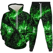 economico Set di Felpe 3D da Uomo-Per uomo 3D Stampa galassia stellata 2 pezzi Set di felpe 3D Tuta Felpe con cappuccio Manica Lunga Pantaloni lunghi Con Cappuccio Stampa 3D Casual Quotidiano Tasca Frontale Vino Blu Reale Viola