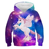 economico Cartone animato 3D della ragazza-Da ragazza 3D Cielo stellato Unicorno Felpa con cappuccio Manica lunga Stampa 3D Primavera Autunno Inverno Attivo Streetwear Bambino 3-12 anni Esterno Giornaliero