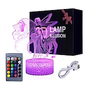 economico Luci notturne 3D-unicorno 3d luce notturna per bambini illusione lampada bambini 16 colori che cambia lampada smart touch telecomando forniture per feste come compleanno natale idea regalo per ragazze ragazzi
