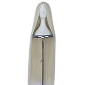 economico Parrucche da festa-parrucca cosplay parrucca diritta con parte centrale parrucche molto lunghe in capelli sintetici color platino parrucche bionde morbide da donna parrucche di Halloween