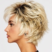 abordables perruque plus âgée-perruque synthétique bouclée perruque de coupe de cheveux en couches blonde courte brun clair brun foncé argent gris brun blond cheveux synthétiques design à la mode des femmes surligné / balayage