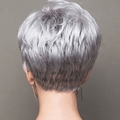 economico parrucca più vecchia-parrucche bianche per le donne parrucca sintetica arricciatura sciolta breve bob parrucca corta grigio argento capelli sintetici design alla moda da uomo fresco squisito argento nero partito