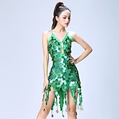 abordables Tenues de danse latine-Danse latine Robe Gland Paillette Paillettes Femme Utilisation Entraînement Sans Manches Taille haute Polyester