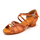 cheap Kids Dance Shoes-Women&#039;s Girls&#039; Satin Latin Dance Shoes – Low Heel Ballroom Sandals with Strappy Design for Salsa, Tango, and Party Events