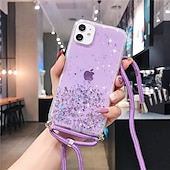 economico Cover per iPhone-telefono Custodia Per iPhone 15 Pro Max Plus iPhone 14 13 12 11 Pro Max Mini X XR XS Max 8 7 Plus Per retro Crystal Clear per le donne ragazza con cordino Glitter scintillanti Resistente agli urti TPU